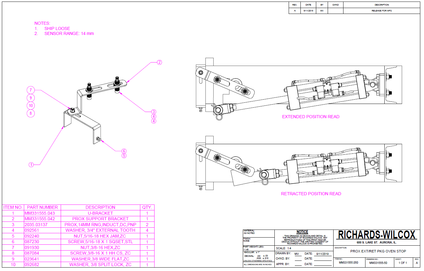 OVEN STOP EXTEND/RETRACT PROX SENSOR