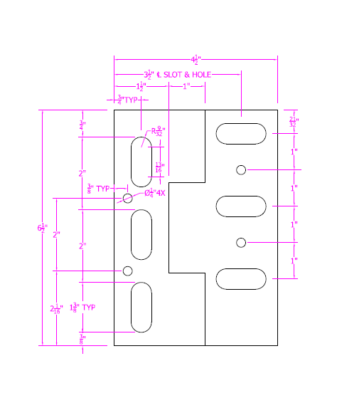 Product Door Hinge, Slotted, 6.5" x 0.25" x 4.5" Left Hand